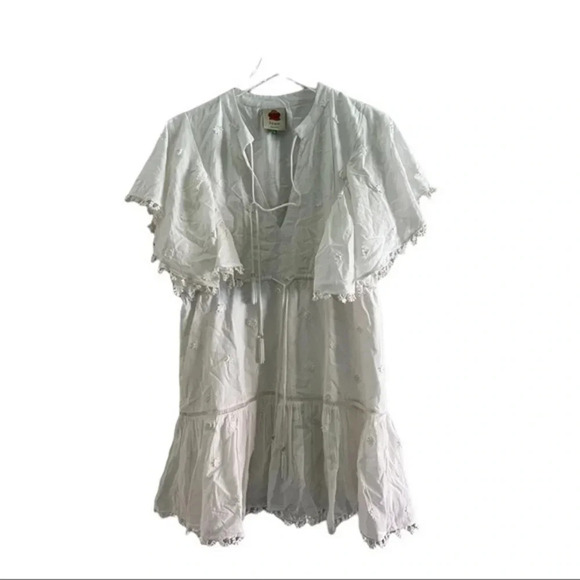 FARM RIO 3D Flower Mini Dress in White Size Small Embroidered Beaded B1 - Picture 4 of 6